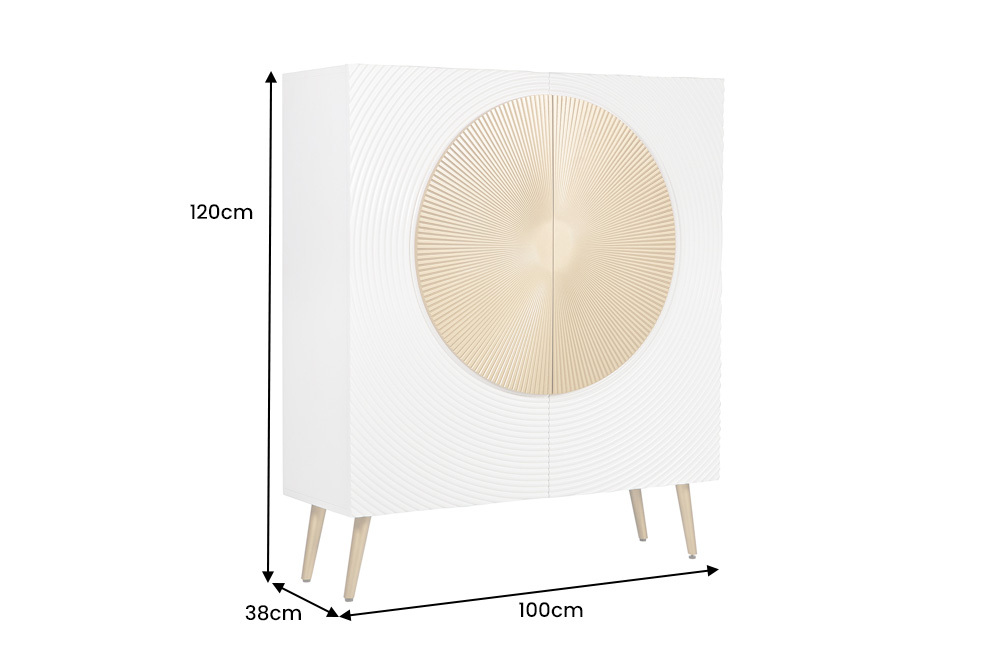 Massives Highboard AURUM 120cm weiß mit ikonischem Gold-Element