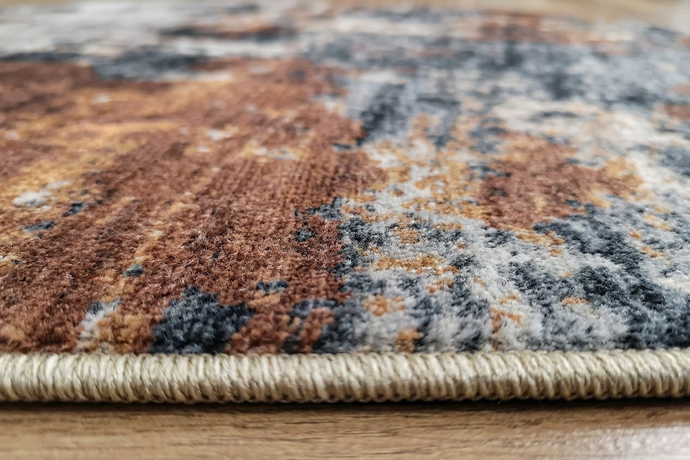 Runder Design Teppich MODERN ART 150cm beige grau kupfer Kurzflor Indoor