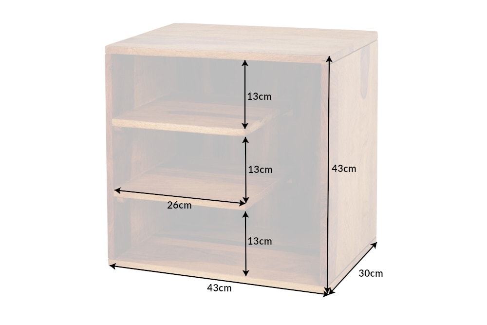 Massivholz Beistelltisch CUBUS 45cm braun Sheesham stone finish Regal Nachttisch