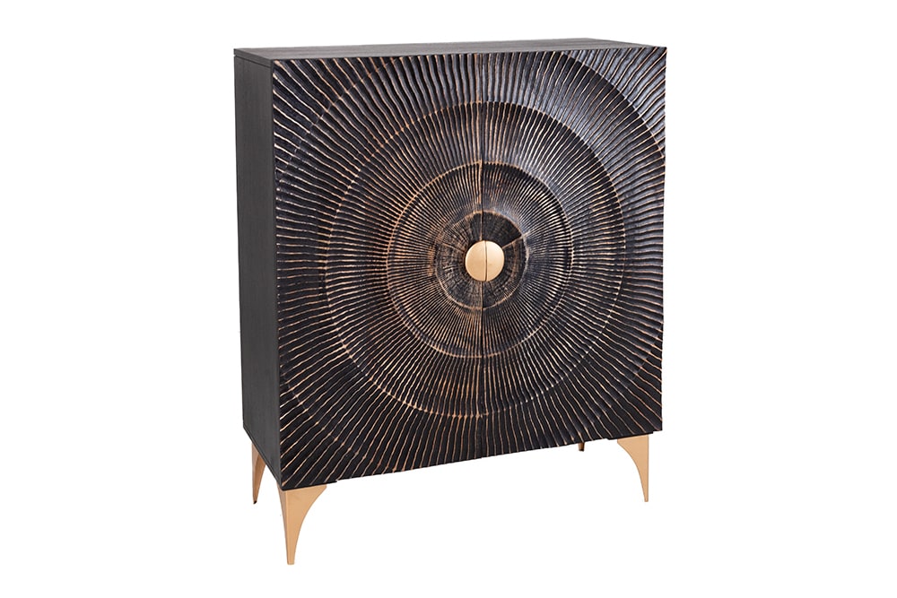 Handgearbeitetes Highboard GOLDEN SUNSET 120cm mit 3D Schnitzereien schwarz gold Mangoholz