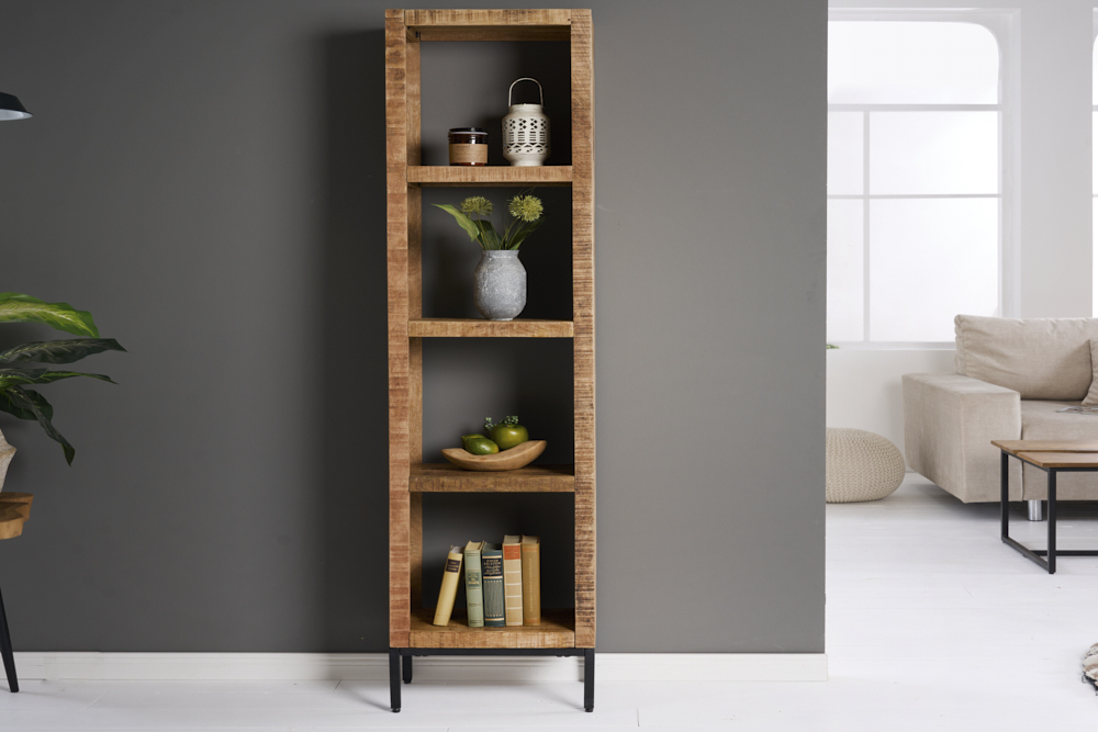 Massives Regal IRON CRAFT 176cm Mangoholz Bücherregal vier Fächer Industrial Design