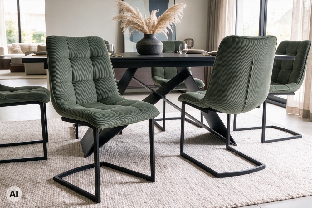 Freischwinger Stuhl MIAMI grün Cord matt schwarz Metallgestell Freischwinger Stuhl MIAMI grün Cord matt schwarz Metallgestell