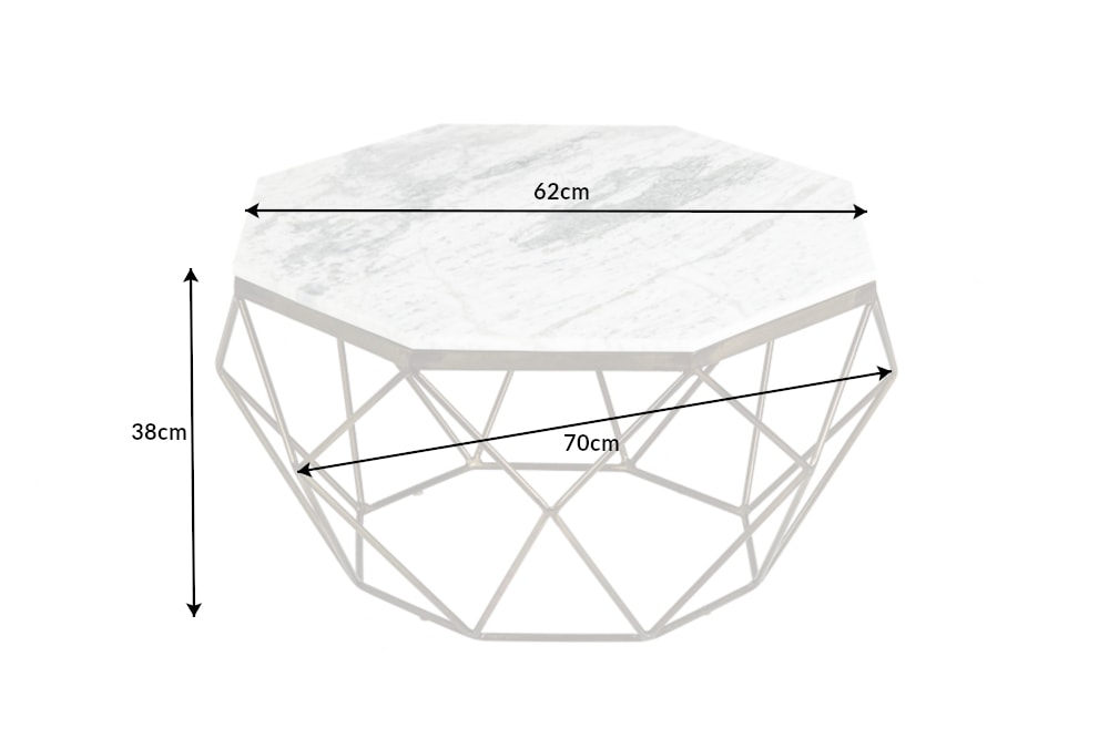 Eleganter Couchtisch DIAMOND 70cm weiß messing mit Marmorplatte