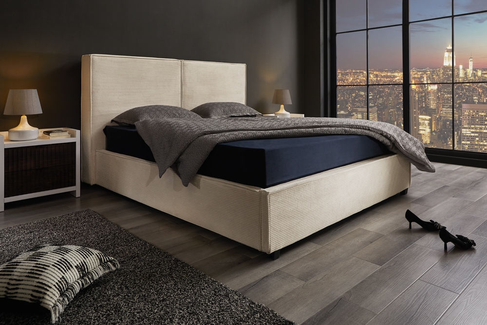 Design Boxbett ROCCO 140x200cm beige Cord mit Stauraum und Lattenrost