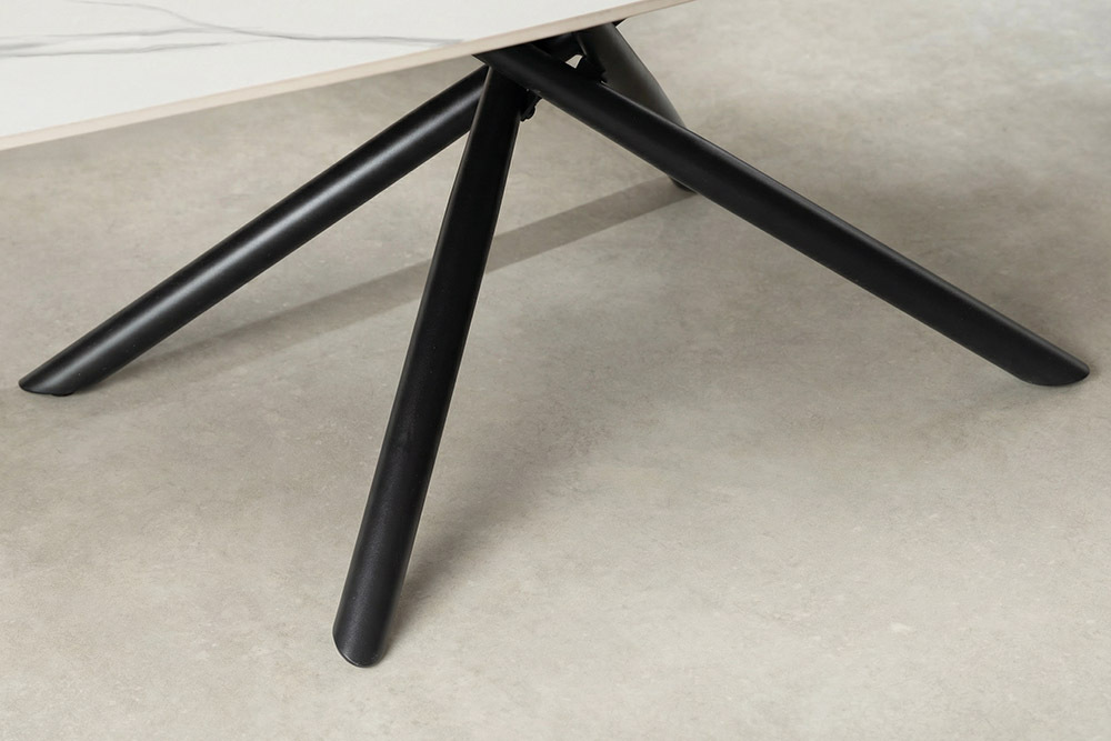 Design Couchtisch OSAKA 110cm weiß Keramik schwarz Sterngestell Metall