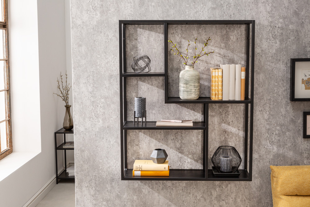 Industrial Wandregal SLIM LINE 90cm Esche schwarz fünf Regalböden Industrial Wandregal SLIM LINE 90cm Esche schwarz fünf Regalböden