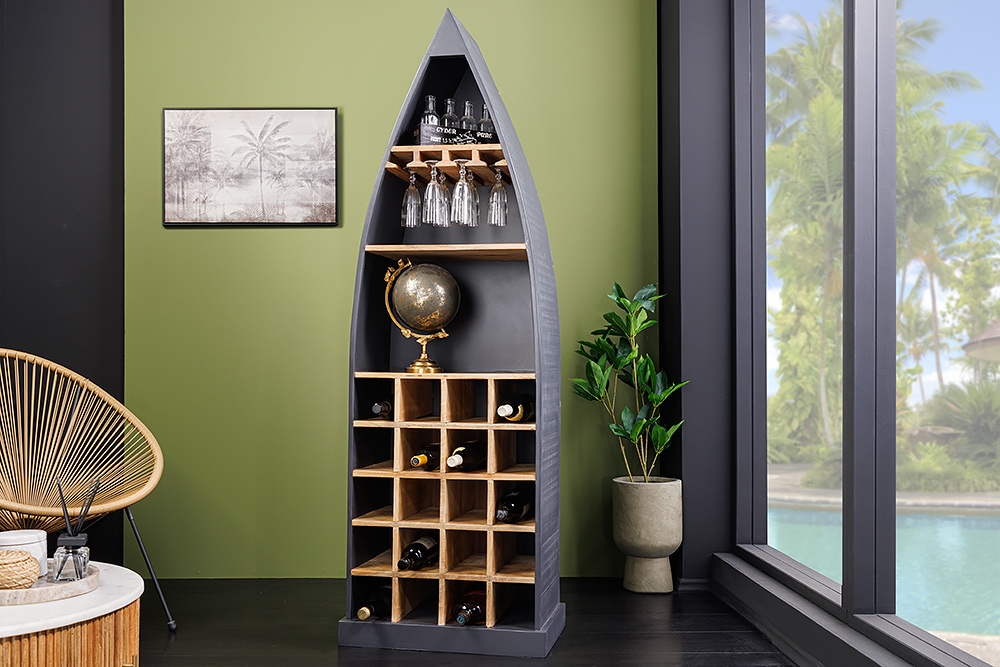 Massivholz Weinregal SEVEN SEAS 180cm anthrazit natur Mango Flaschenregal