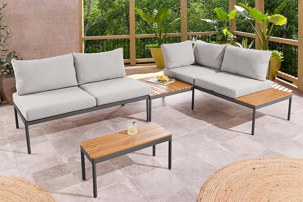 Outdoor Lounge MOBILE MODULAR anthrazit hellgrau Garten-Sitzgruppe inkl. Tisch und Kissen