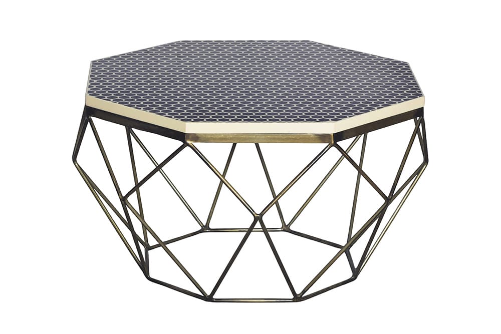 Couchtisch DIAMOND 70cm schwarz weiß messing Mosaik Kunsthandwerk