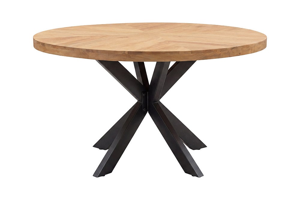Runder Esstisch INFINITY HOME 120cm natur cream finish Mangoholz Parkett schwarz