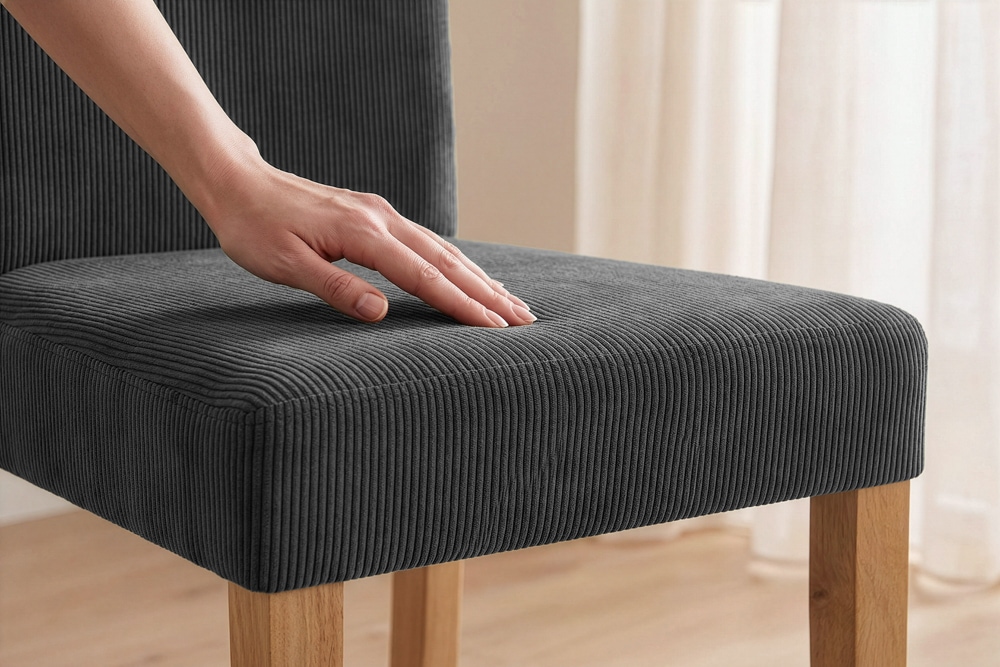 Design Stuhl GENUA grau Cord mit Massivholz-Beinen