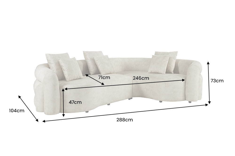 Retro Wohnlandschaft VOGUE 290cm beige Samt XXL-Sofa organische Form inkl. Kissen