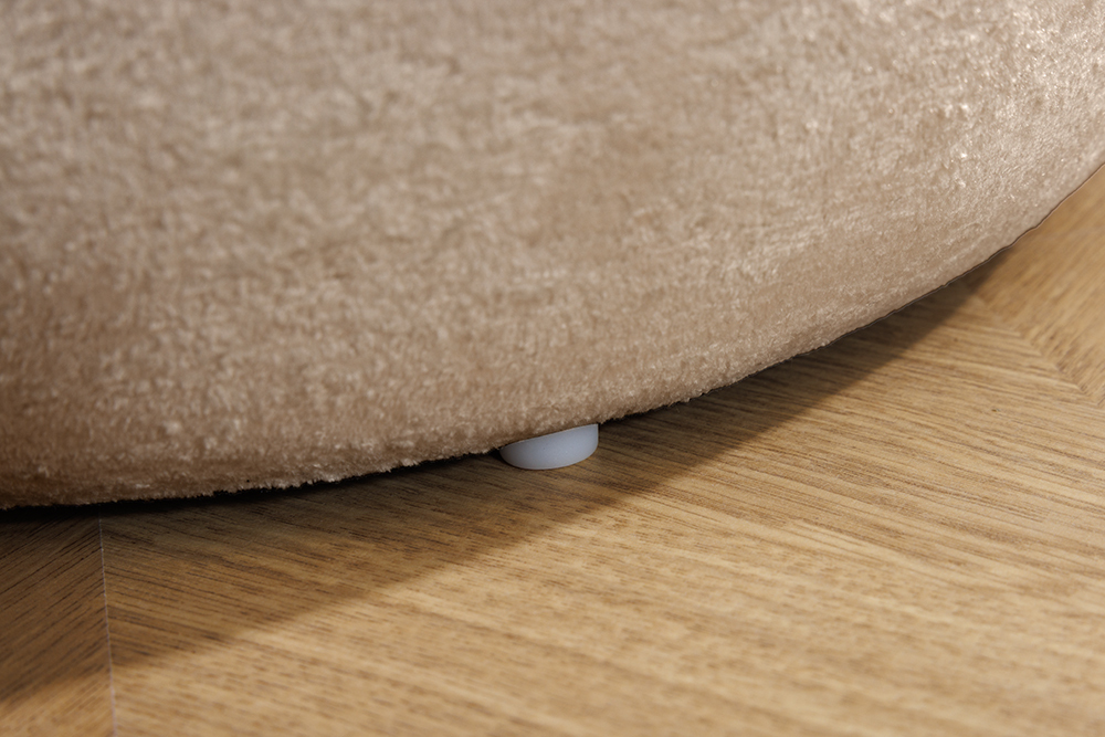 Runder Couchtisch ORBIT 50cm champagner-greige Bouclé Hocker mit Tablett und Stauraum