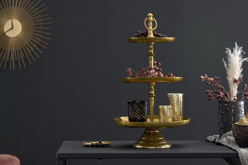 Etagere ORIENT 50cm gold im Hammerschlag Design mit drei Etagen
