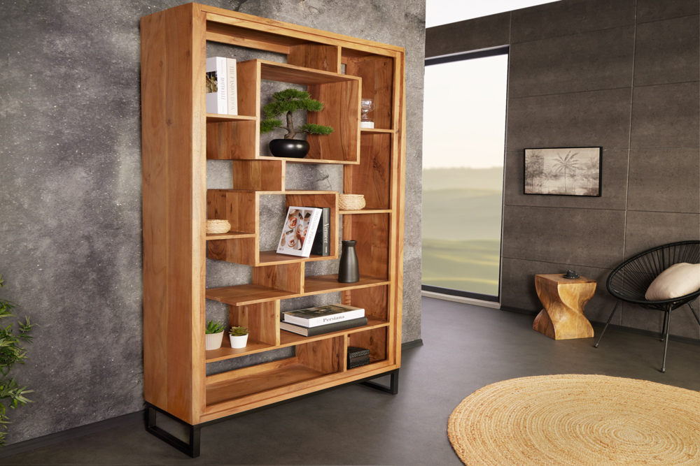 Massivholz Bücherregal CUBUS 190cm Akazie honey finish Metallfüße schwarz Standregal Massivholz Bücherregal CUBUS 190cm Akazie honey finish Metallfüße schwarz Standregal