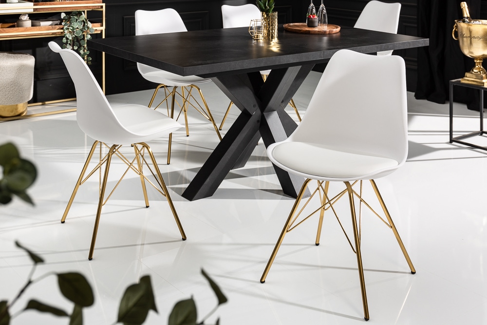 Design Stuhl SCANDINAVIA MEISTERSTÜCK weiß goldene Beine