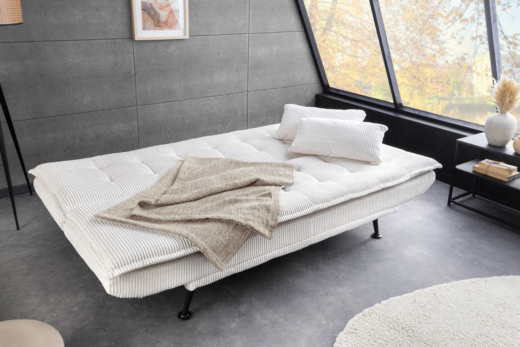 Modernes Schlafsofa JAZZ 190cm beige Cord 3-Sitzer Couch