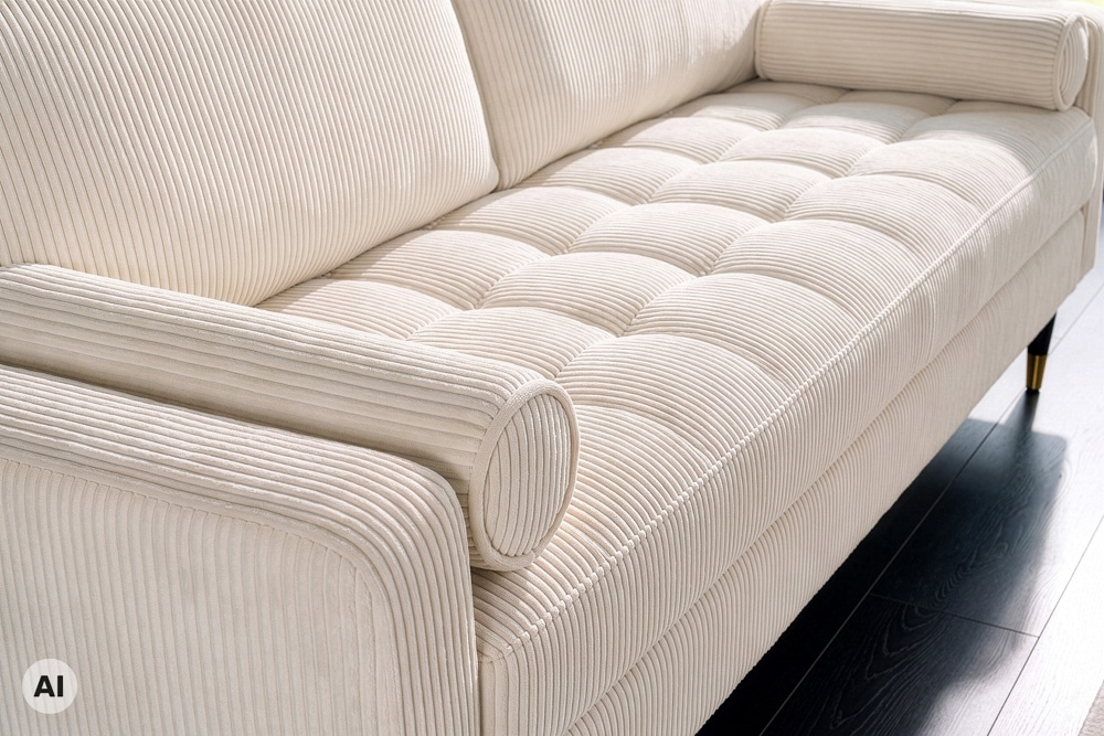 3er Sofa COZY VELVET 220cm beige Cord mit goldener Kappe