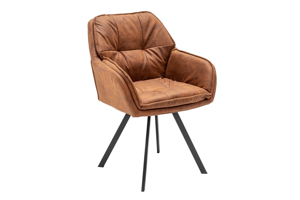Drehbarer Design Stuhl MR. LOUNGER hellbraun Microfaser mit Armlehne Metall schwarz