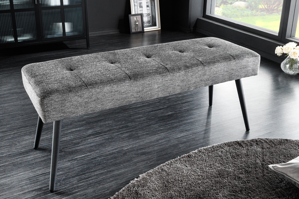 Design Sitzbank BOUTIQUE 100cm grau Strukturstoff Metallbeine schwarz