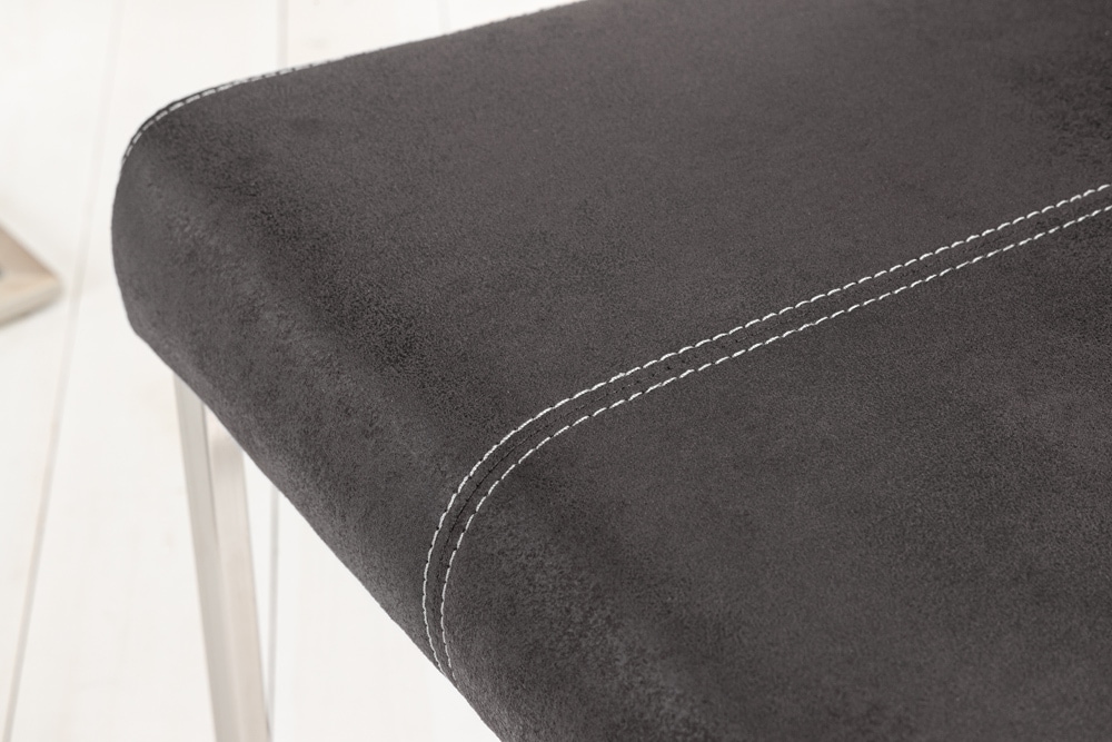 Freischwinger Stuhl SAMSON vintage grau Edelstahlrahmen mit Komfortgriff