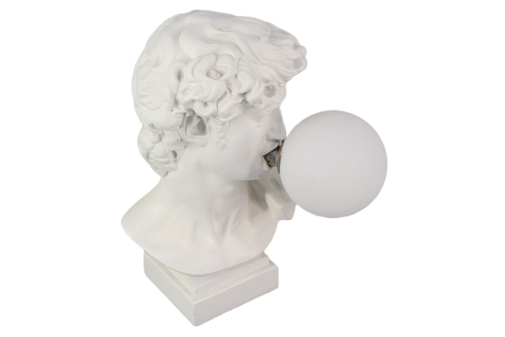 Handgefertigte Tischlampe DAVID 30cm weiß Büste mit Lampenkugel