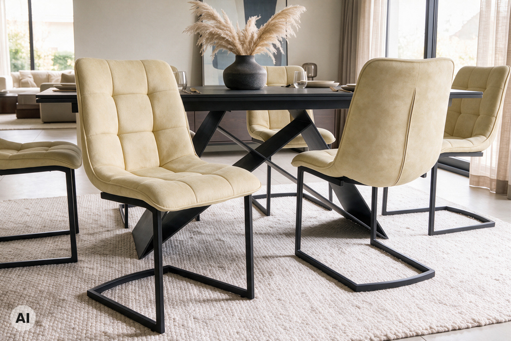 Freischwinger Stuhl MIAMI beige antik Microfaser matt schwarz Metallgestell