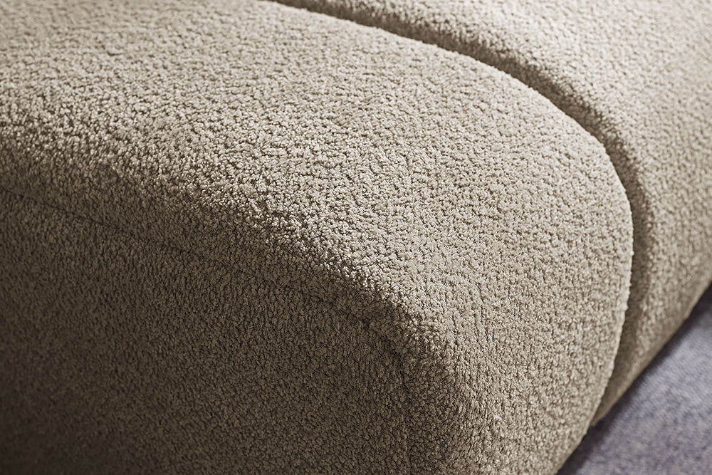 Moderner Hocker ADLON 100cm champagner greige Bouclé Federkern Fußhocker Sitzhocker