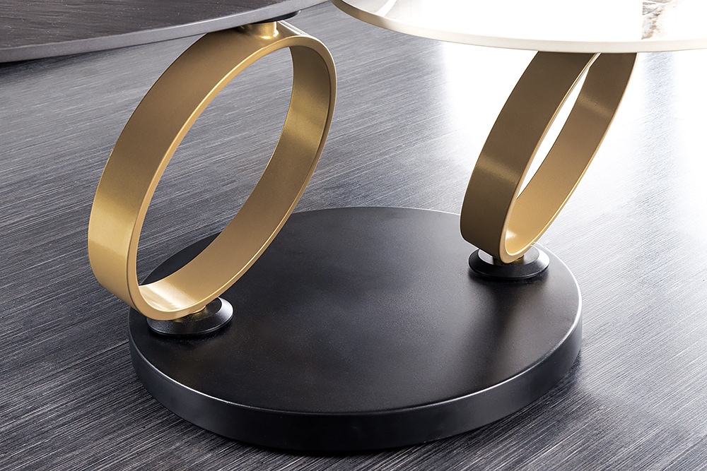 Design Couchtisch DANCING RINGS schwarz rund drehbar Pandora Keramik schwarz Metall