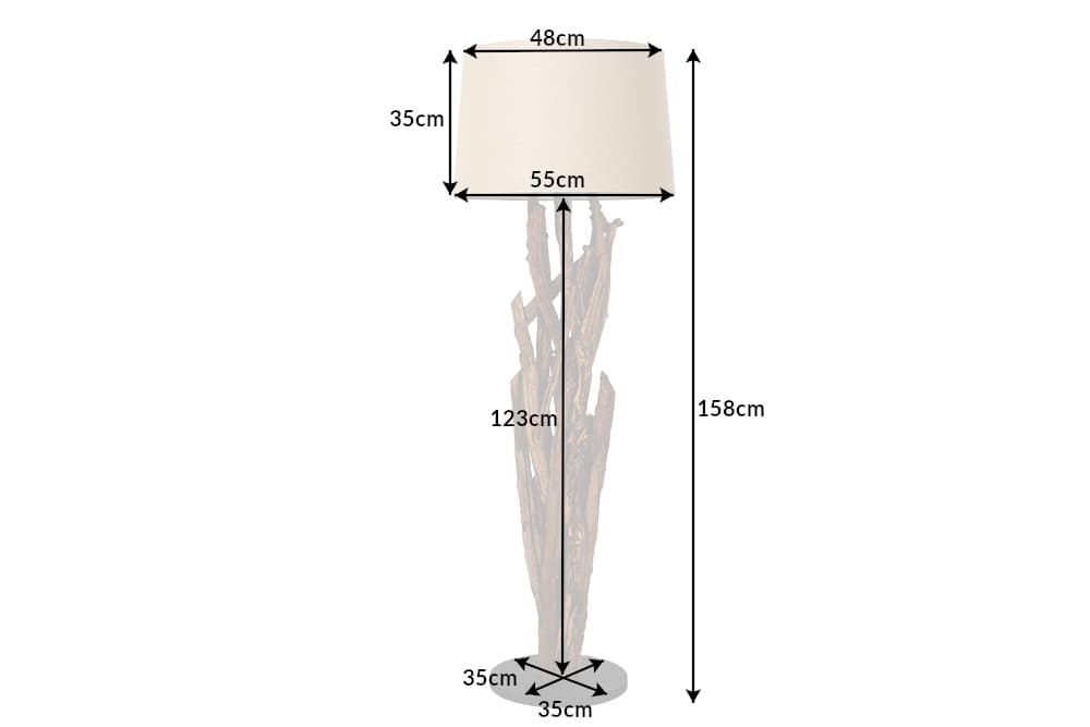 Handgefertigte Stehlampe WILD NATURE 158cm natur Treibholz Stehleuchte Leinenschirm