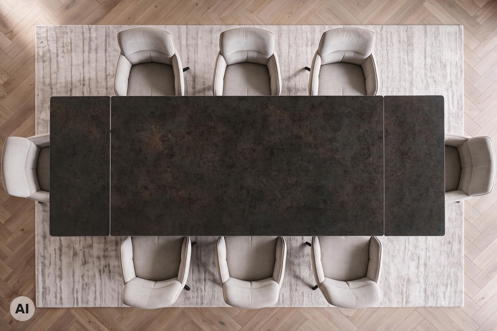 Design Esstisch DIAMOND 180-260cm rost Keramik Metallgestell bronze