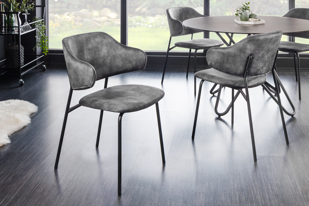 Design Stuhl VOGUE grau Samt schwarze Metallbeine