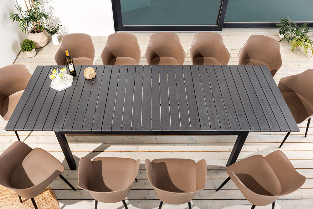 Ausziehbarer Gartentisch DESIGNO 200-250-300cm grau Aluminium In- und Outdoor Esstisch