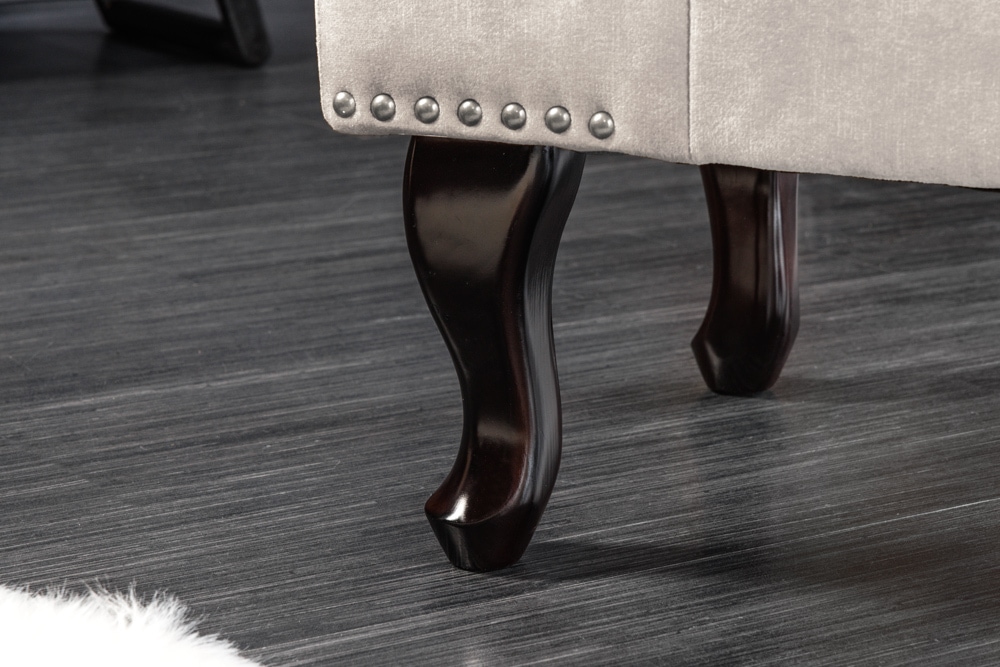 Design Sitzhocker CHESTERFIELD 80cm champagner beige Samt Knopfheftung Nietenbesatz