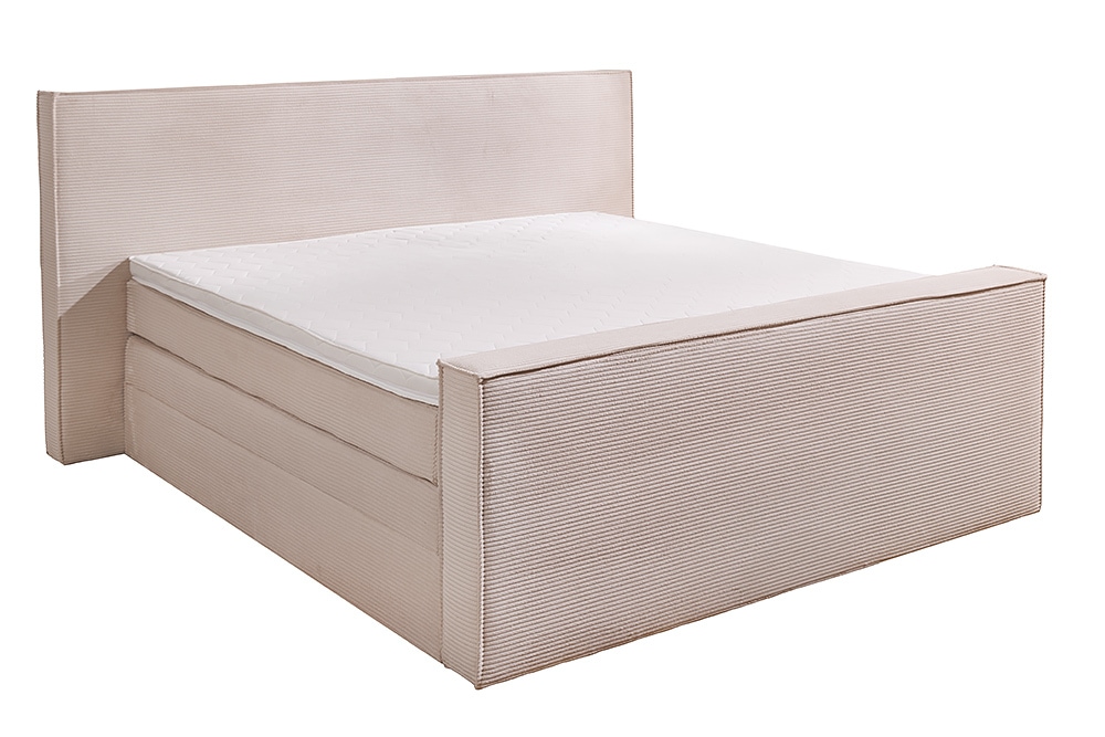 Design Boxspringbett SIGNUM 180x200cm beige Cord inkl. Topper Matratze und Stauraum