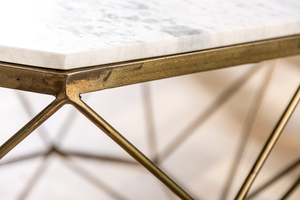 Eleganter Couchtisch DIAMOND 70cm weiß messing mit Marmorplatte