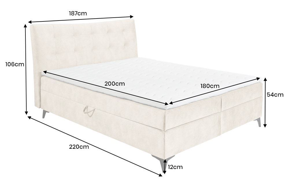 Design Boxbett DECADENCIA 180x200cm beige Samt mit Stauraum Matratze Topper
