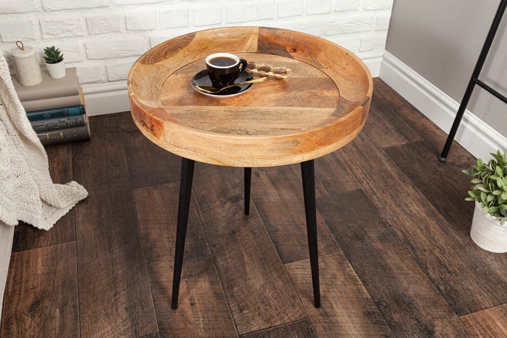 Massiver Beistelltisch PURE NATURE 45cm natur Mangoholz rund mit schwarzen Metallbeinen