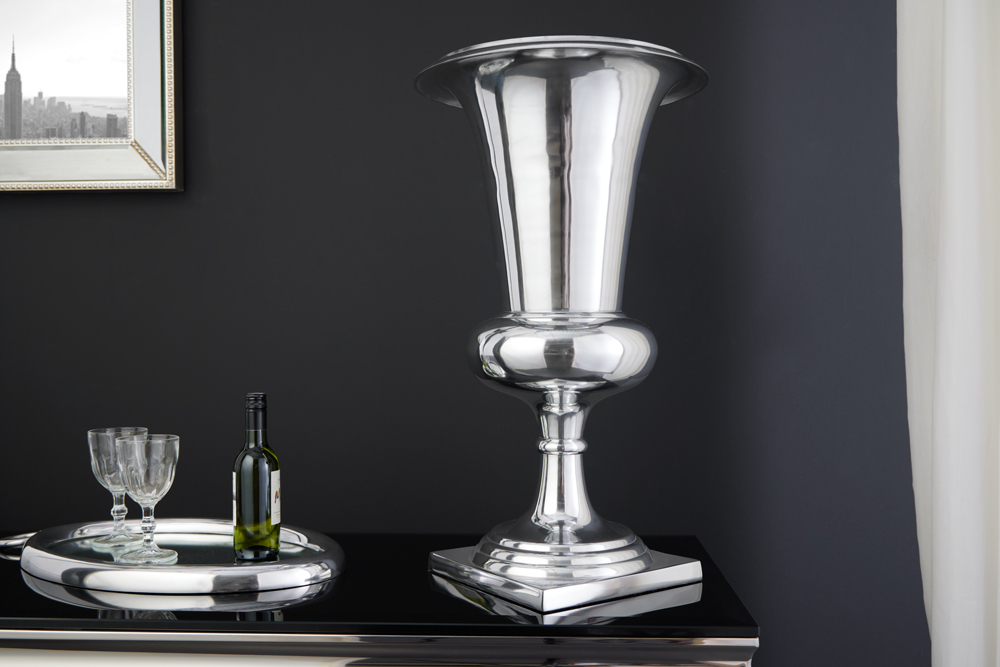 Design Vase GOAL 60cm silber Pflanzen Pokal Aluminium