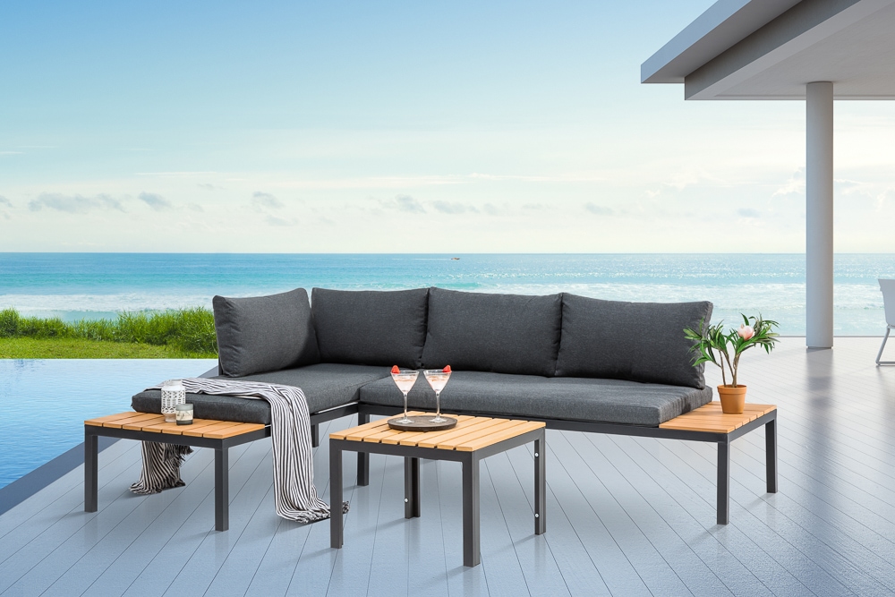 Outdoor Gartentisch ORLANDO LOUNGE 60cm anthrazit natur Aluminium wetterfest