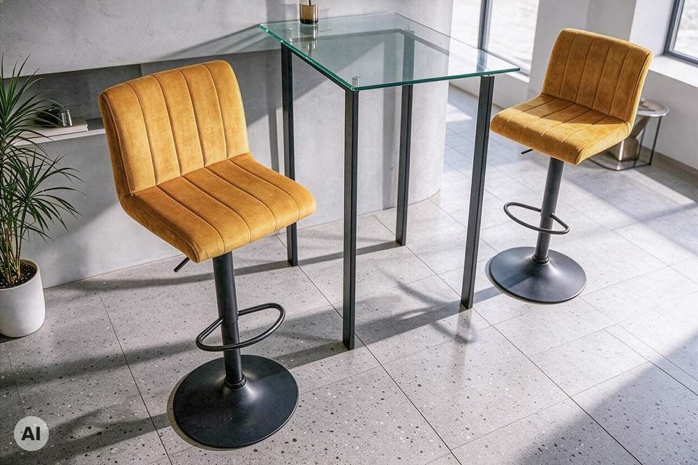 Drehbarer Barhocker PORTLAND senfgelb Samt Barstuhl mit Lehne höhenverstellbar