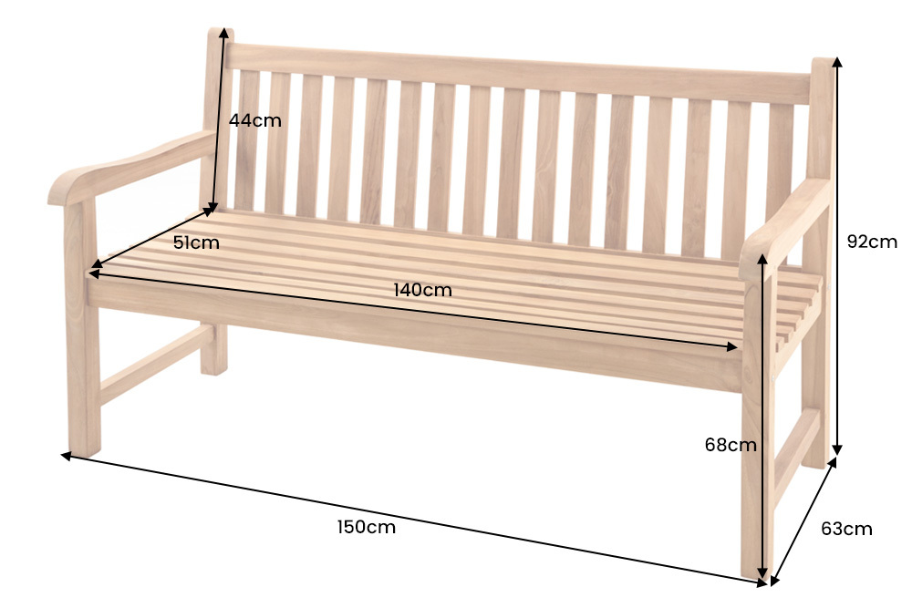 Outdoor Gartenbank EMPIRE TEAK 150cm natur Massivholz