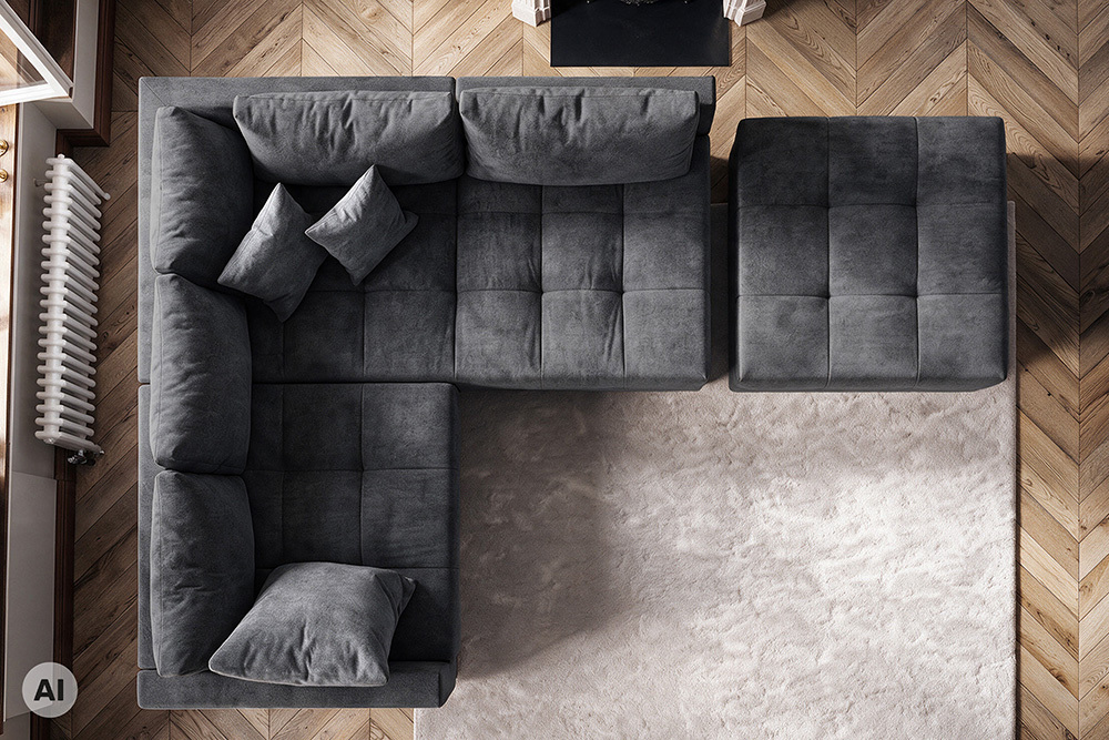 Hocker KENT 100cm grau Samt Taschenfederkern silberne Füße Sitzhocker Fußhocker
