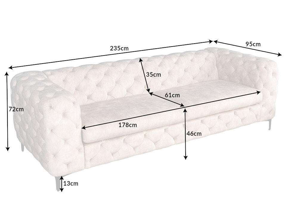 Chesterfield 3-Sitzer Sofa MODERN BAROCK 235cm champagner beige Samt Federkern