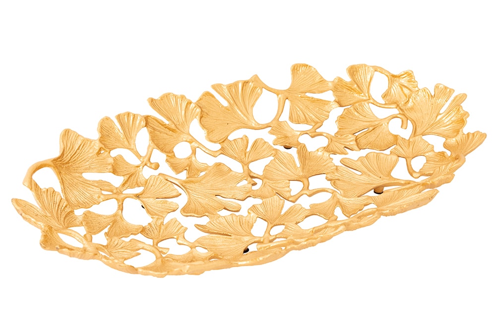 Dekorative Schale GINKGO LEAFS 50cm gold handmade Metall