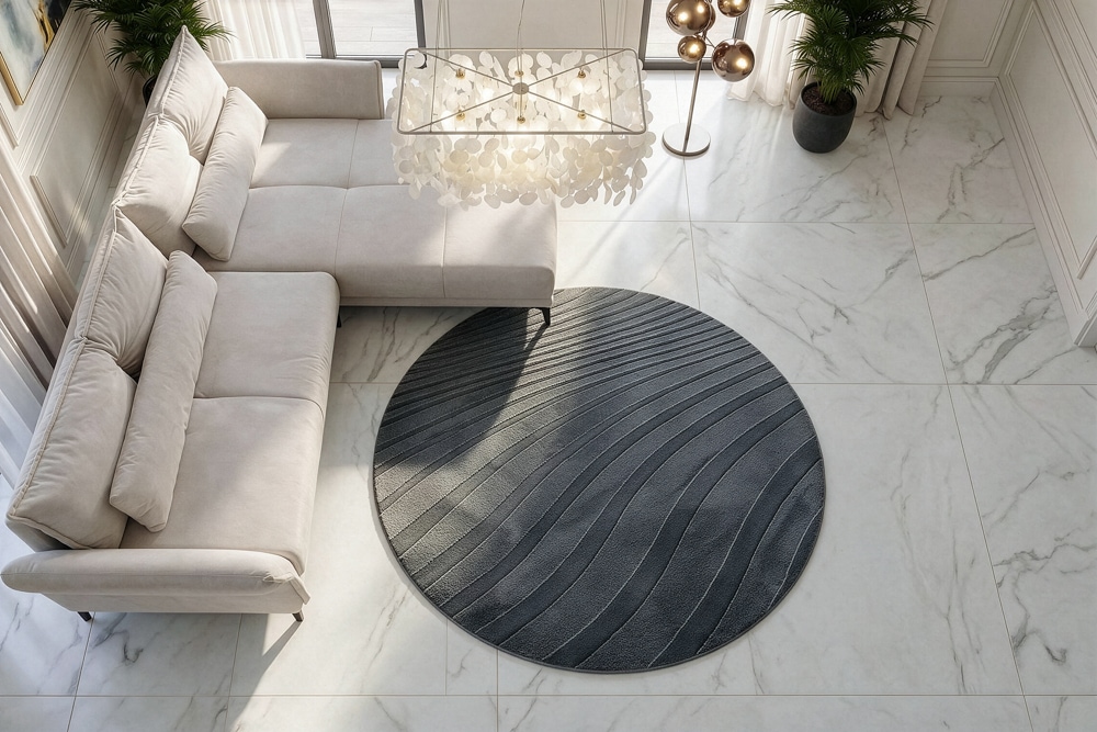 Runder Teppich WAVE 150cm anthrazit 3D strukturierter Kurzflor Indoor Hoch-Tief-Effekt