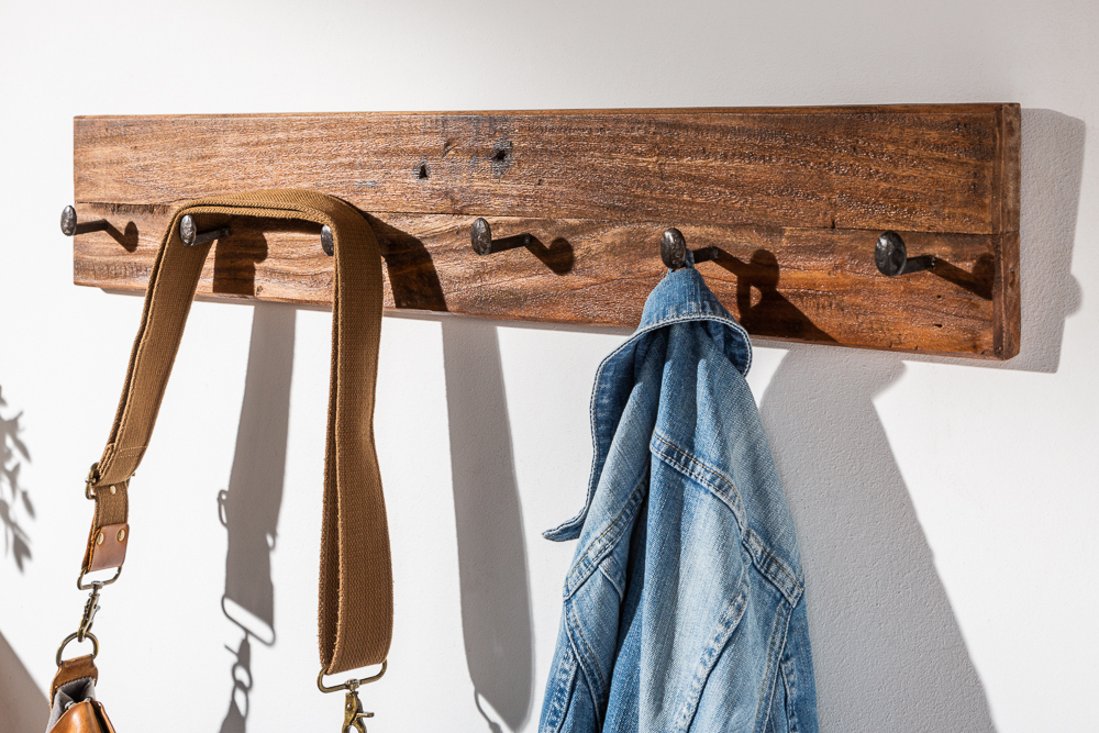 Massive Wandgarderobe HEMINGWAY XL 90cm natur recyceltes Massivholz