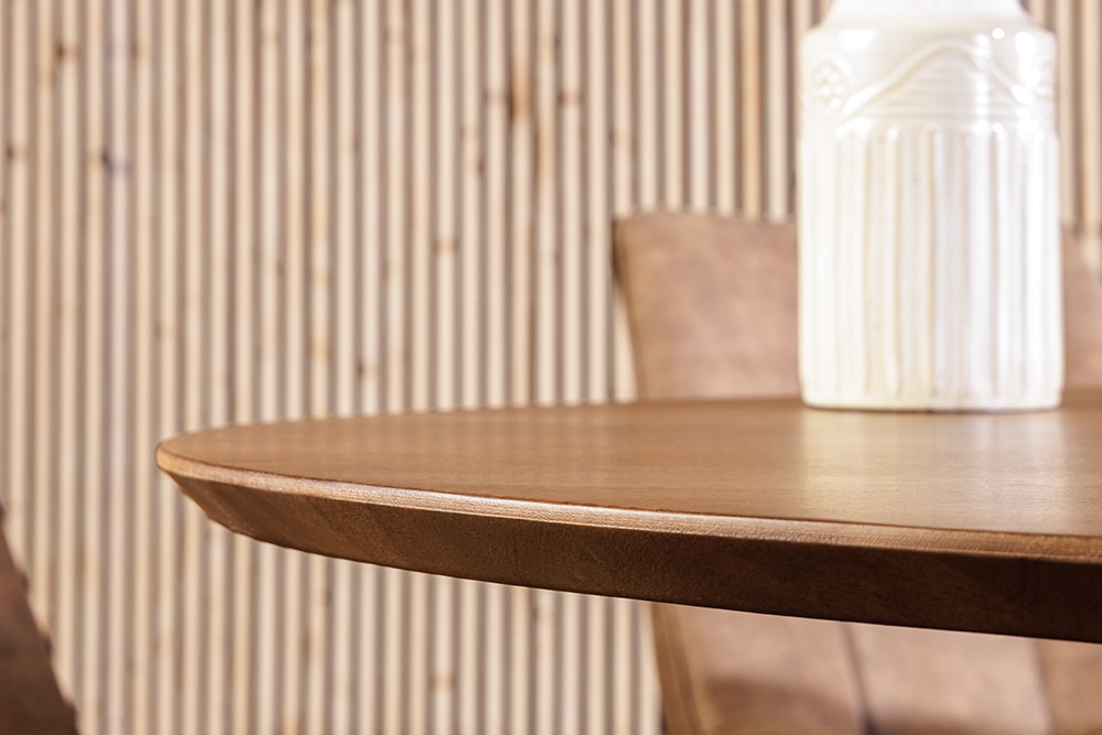 Ovaler Esstisch ART DECO 220cm braun smoked massives Mangoholz mit Säulenfuß