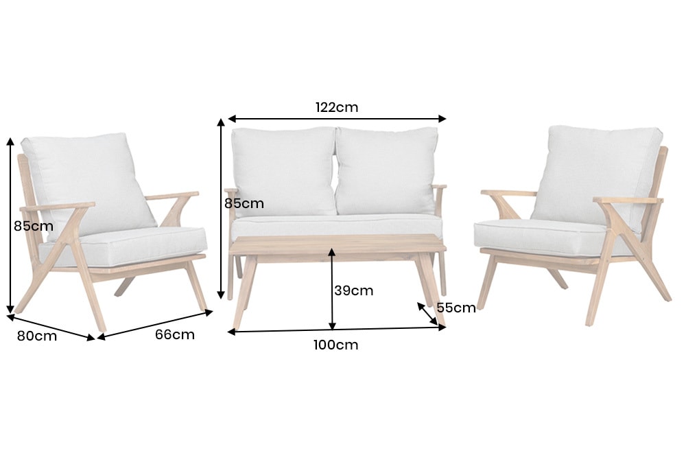 Wetterfestes Gartenlounge-Set COMFORT LINE natur beige Akazie 4-teilig inkl. Tisch