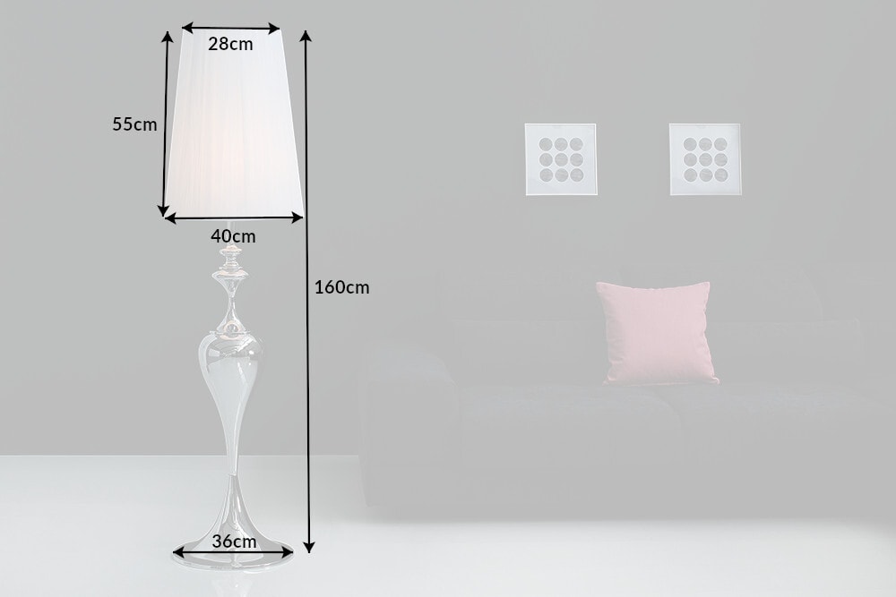 Edle Design Stehlampe LUCIE 160cm silber weiß Barock Stil Stehleuchte
